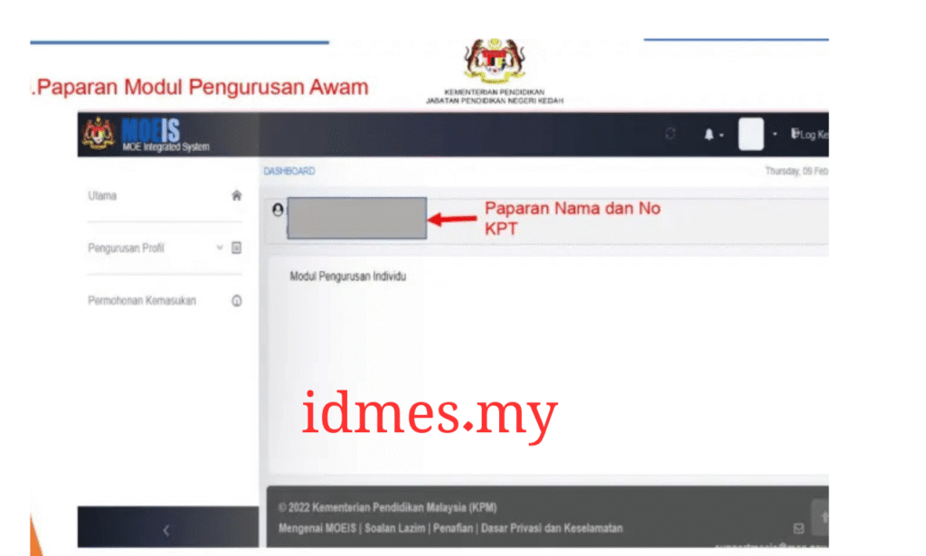 Maklumat Pengguna di Portal IDME